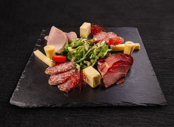 High angle view of food on cutting board