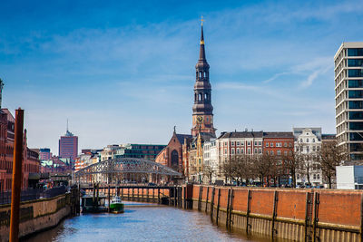 Beautiful antique buildings and canals at hamburg city