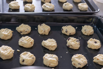 High angle view of cookies