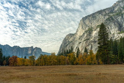 Scenic view of landscape against sky in yosemite valley.