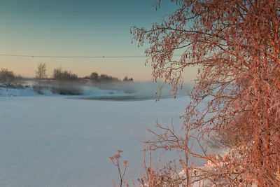 Scenic view of lake against clear sky