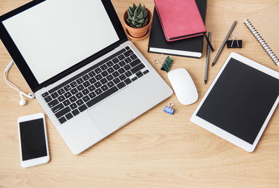 High angle view of laptop on table