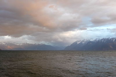 Scenic view of sea against cloudy sky