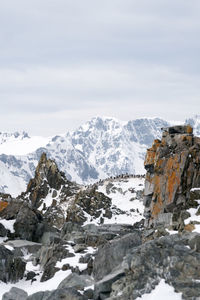 Scenic view of mountains against sky during winter