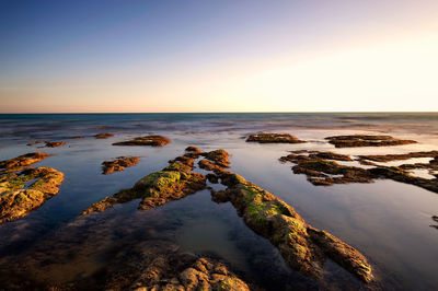 Scenic view of sea against clear sky