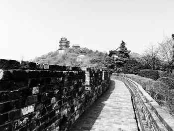 Panoramic shot of farm against clear sky