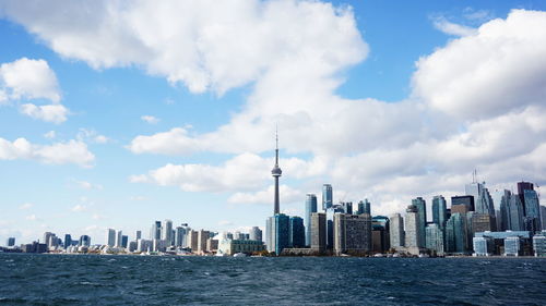 City skyline with river in background