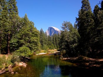 Scenic view of calm lake against clear sky