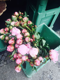 High angle view of rose bouquet