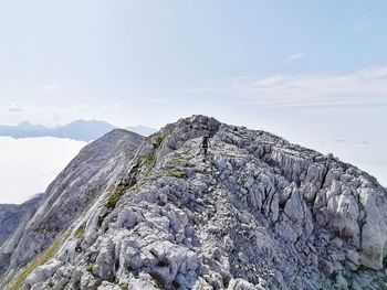 Rock formations on mountain against sky