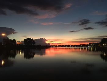 Scenic view of lake against sky during sunset