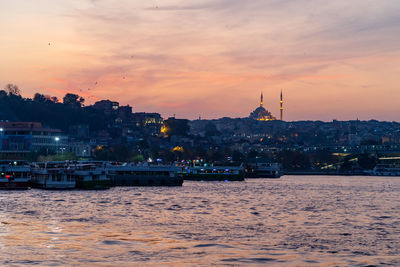 Purple october sunset over golden horn in istanbul