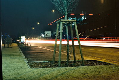 Light trails on road at night