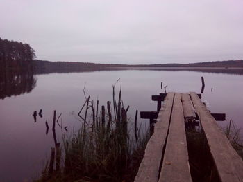 Pier on lake against sky