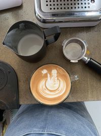 High angle view of coffee on table