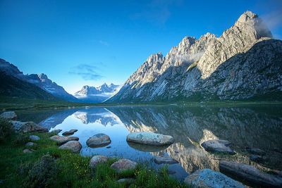 Scenic view of lake against cloudy sky