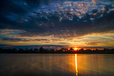 Scenic view of lake against sky at sunset