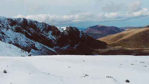 Scenic view of snowcapped mountains against sky