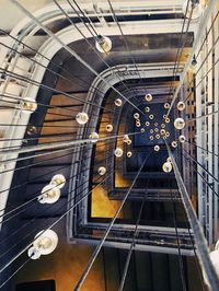 High angle view of illuminated staircase in building