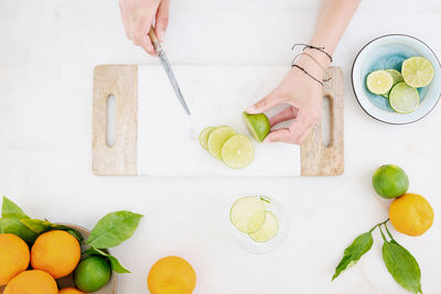 High angle view of woman preparing food