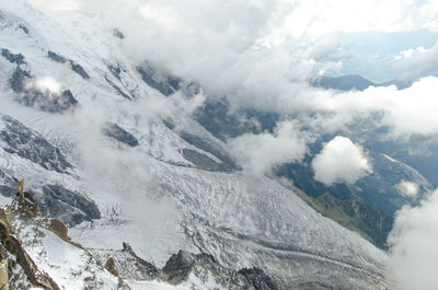 Aerial view of snowcapped mountains against sky