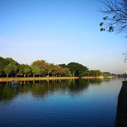 Scenic view of lake against blue sky