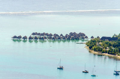 High angle view of sailboats on sea