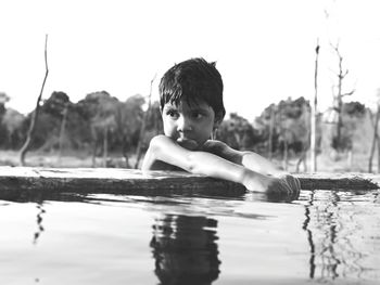 Portrait of boy in swimming pool