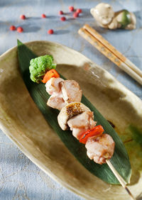 Close-up of sushi served on table