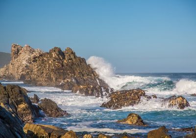 Scenic view of sea against clear sky