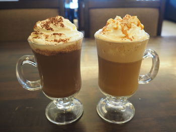 Close-up of cappuccino on table