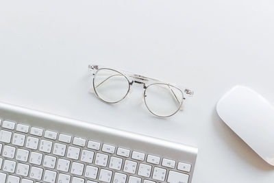 High angle view of eyeglasses on table