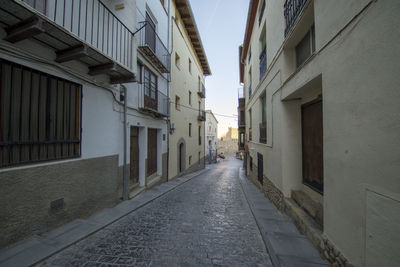 Empty alley amidst buildings in city