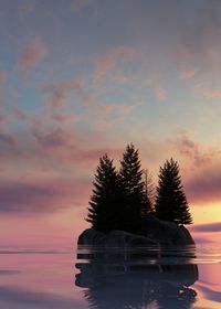 Scenic view of lake against orange sky