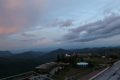 High angle view of cityscape against sky at sunset