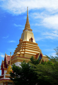 Low angle view of old pagoda against sky