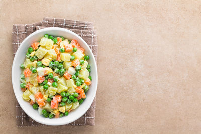 Directly above shot of salad in bowl on table