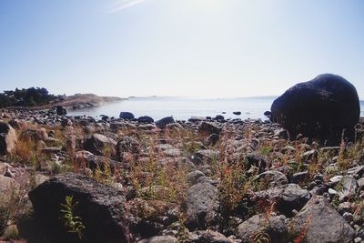 View of calm sea against clear sky