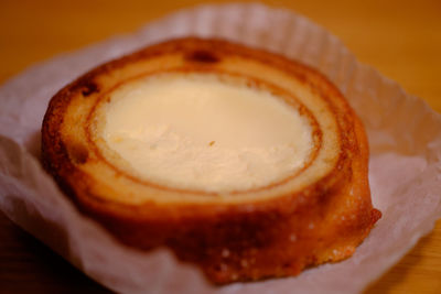 Close-up of cake in plate on table