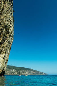 Scenic view of sea against clear blue sky