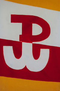 Close-up of arrow sign on wall