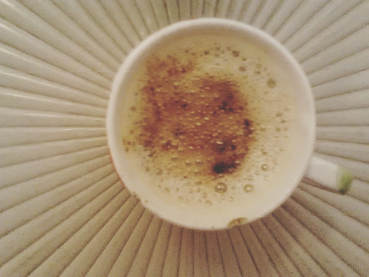 food and drink, drink, refreshment, coffee cup, indoors, coffee - drink, table, freshness, frothy drink, close-up, coffee, still life, cappuccino, saucer, high angle view, wood - material, directly above, cup, no people, healthy eating