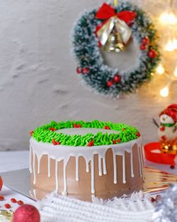 High angle view of cake on table