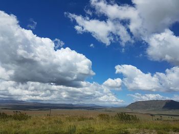 Scenic view of field against blue sky