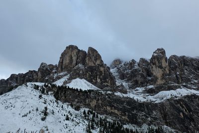 Low angle view of snowcapped mountain against sky