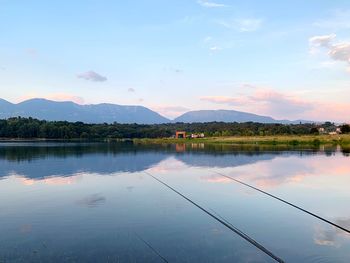 Scenic view of lake against sky during sunset