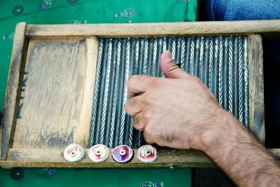 Close-up of hands working