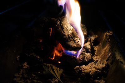 Close-up of fire in the dark