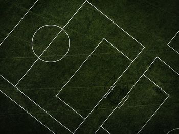 High angle view of soccer field