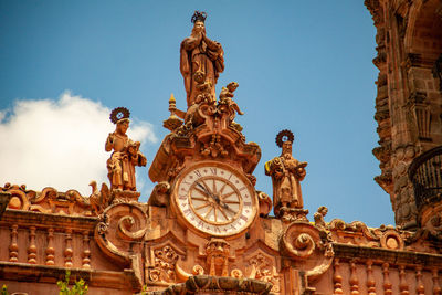 Low angle view of statue against building